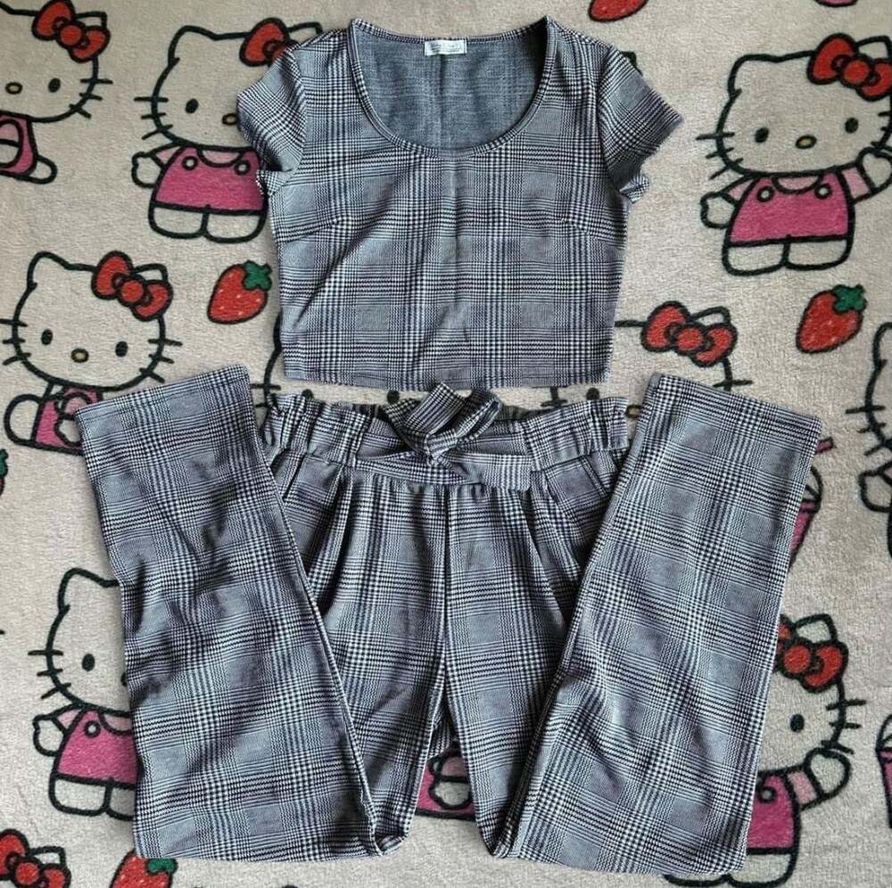 Haley & June Black and White Plaid Crop Top and Pants